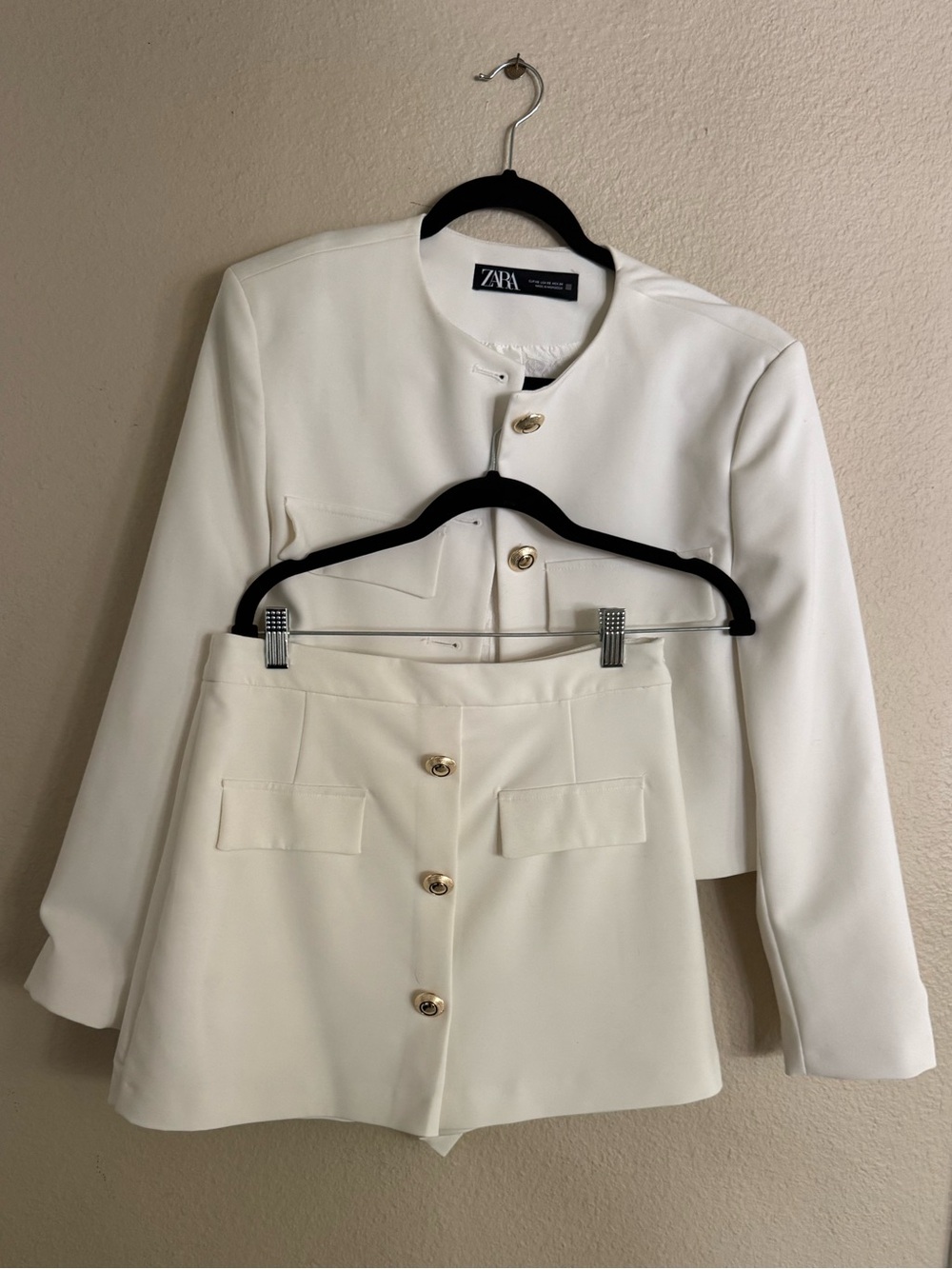 ZARA White Button-Front Jacket/Skort Set with Gold Buttons